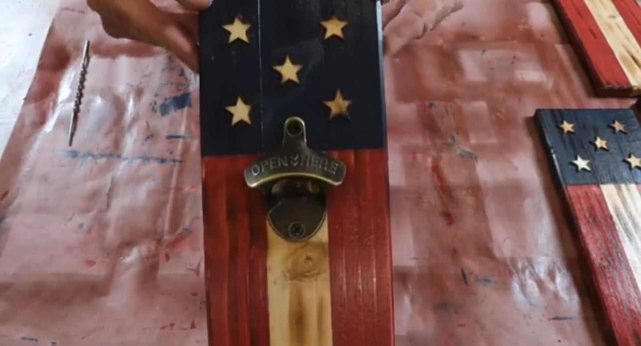 Handmade Wooden American Flag Bottle Opener – Pine