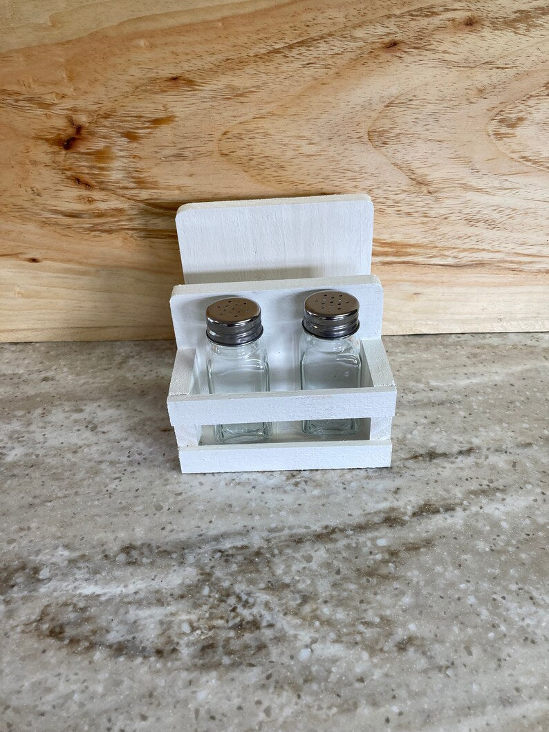 Handcrafted Farmhouse Salt & Pepper Shaker & Napkin Holder – Solid Wood