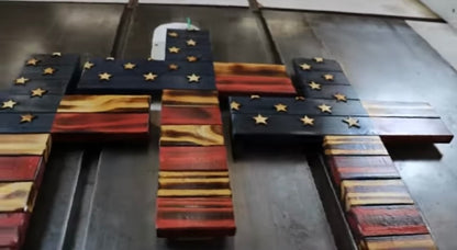 Handmade Wooden American Flag Cross – Rustic Wall Decor
