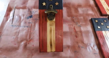 Handmade Wooden American Flag Bottle Opener – Pine