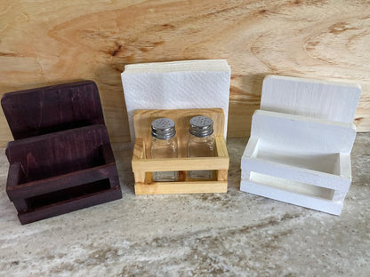 Handcrafted Farmhouse Salt & Pepper Shaker & Napkin Holder – Solid Wood