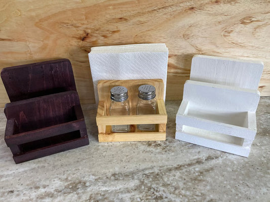 Handcrafted Farmhouse Salt & Pepper Shaker & Napkin Holder – Solid Wood