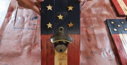 Handmade Wooden American Flag Bottle Opener – Pine