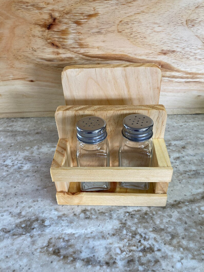 Handcrafted Farmhouse Salt & Pepper Shaker & Napkin Holder – Solid Wood