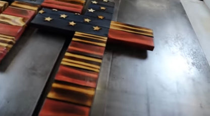 Handmade Wooden American Flag Cross – Rustic Wall Decor